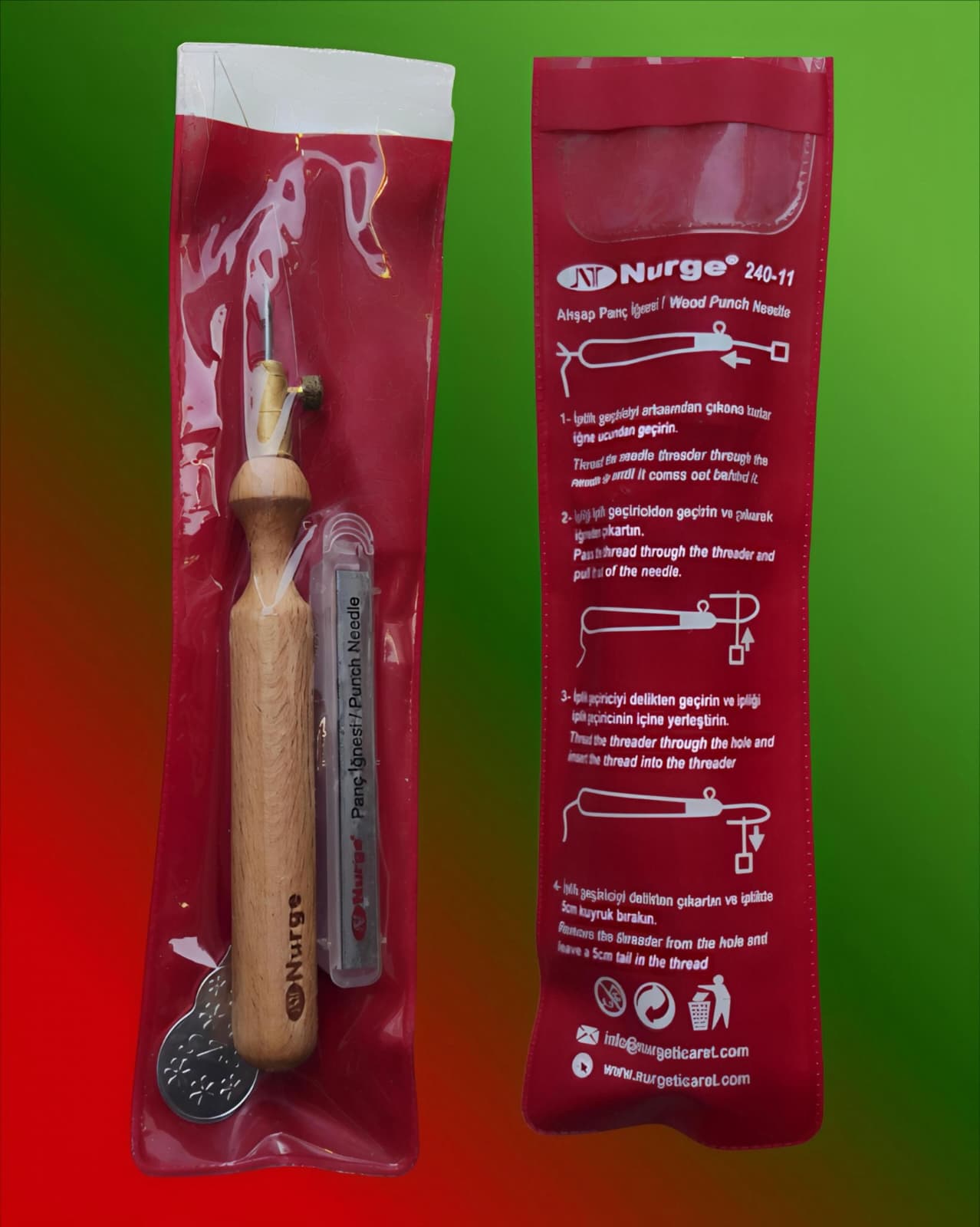 Nurge Ahşap Saplı İnce Uçlu Punch İğne Seti/3 İğneli 1.2mm-1.6mm-2.2mm