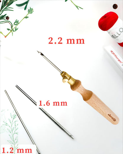 Nurge Ahşap Saplı İnce Uçlu Punch İğne Seti/3 İğneli 1.2mm-1.6mm-2.2mm