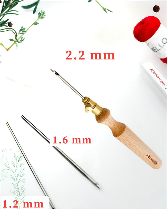 Nurge Ahşap Saplı İnce Uçlu Punch İğne Seti/3 İğneli 1.2mm-1.6mm-2.2mm