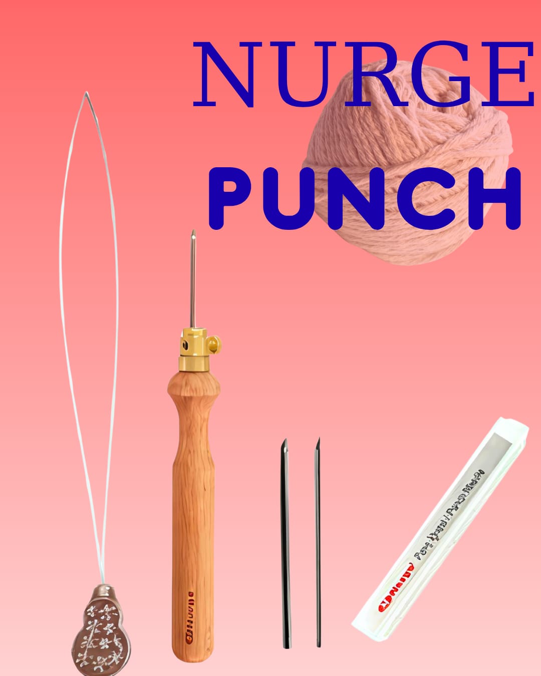 Nurge Ahşap Saplı İnce Uçlu Punch İğne Seti/3 İğneli 1.2mm-1.6mm-2.2mm