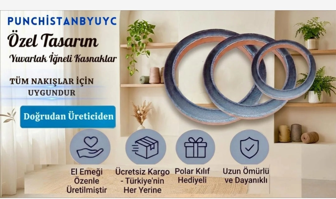 14cm Yuvarlak Sihirli iğneli/ Telli) Punch Nakış Kasnağı(Kasnak Kılıf Hediyeli!!)