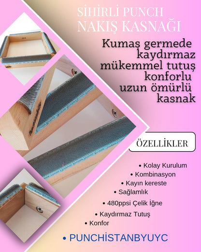 25x25 cm Sihirli/iğneli/Telli Kasnak Punch Nakış Kiti , Punç Başlangıç Seti , Kasnak kılıf hediyeli
