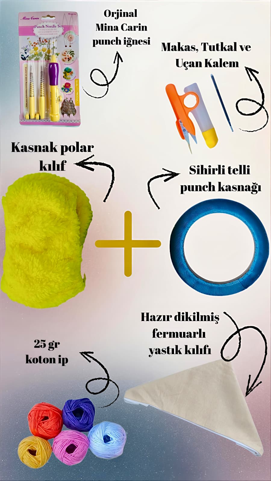 14 cm Yuvarlak Sihirli/iğneli/Telli Punch Kasnak Nakış Kiti , Punç Başlangıç Seti , Kılıf hediyeli