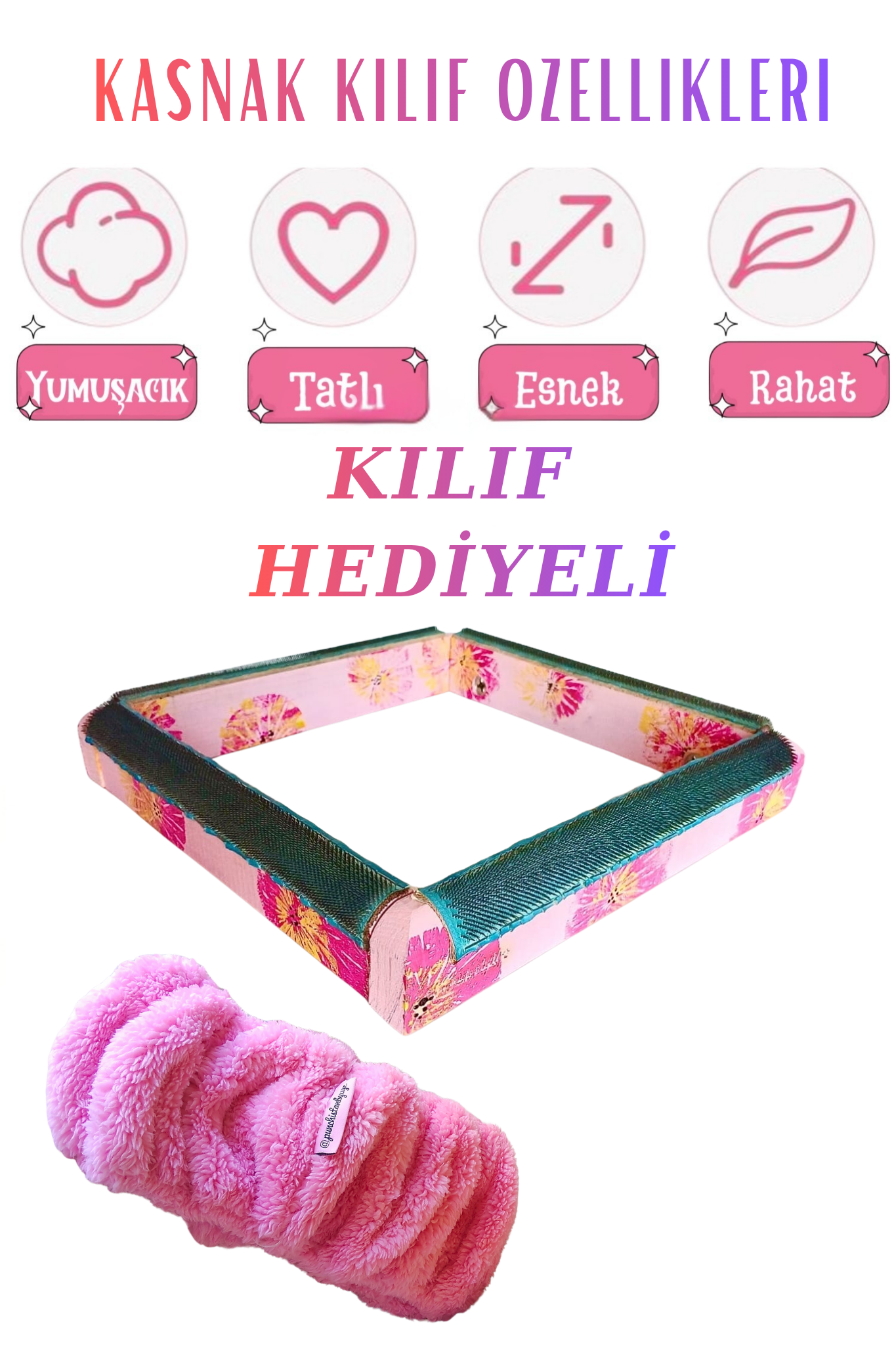 Pembe Çiçekli Kombinasyon Özellikli Punch ve Tüm Nakışlara Uygun İğneli/Telli Ahşap Kasnak (KILIF HEDİYE)