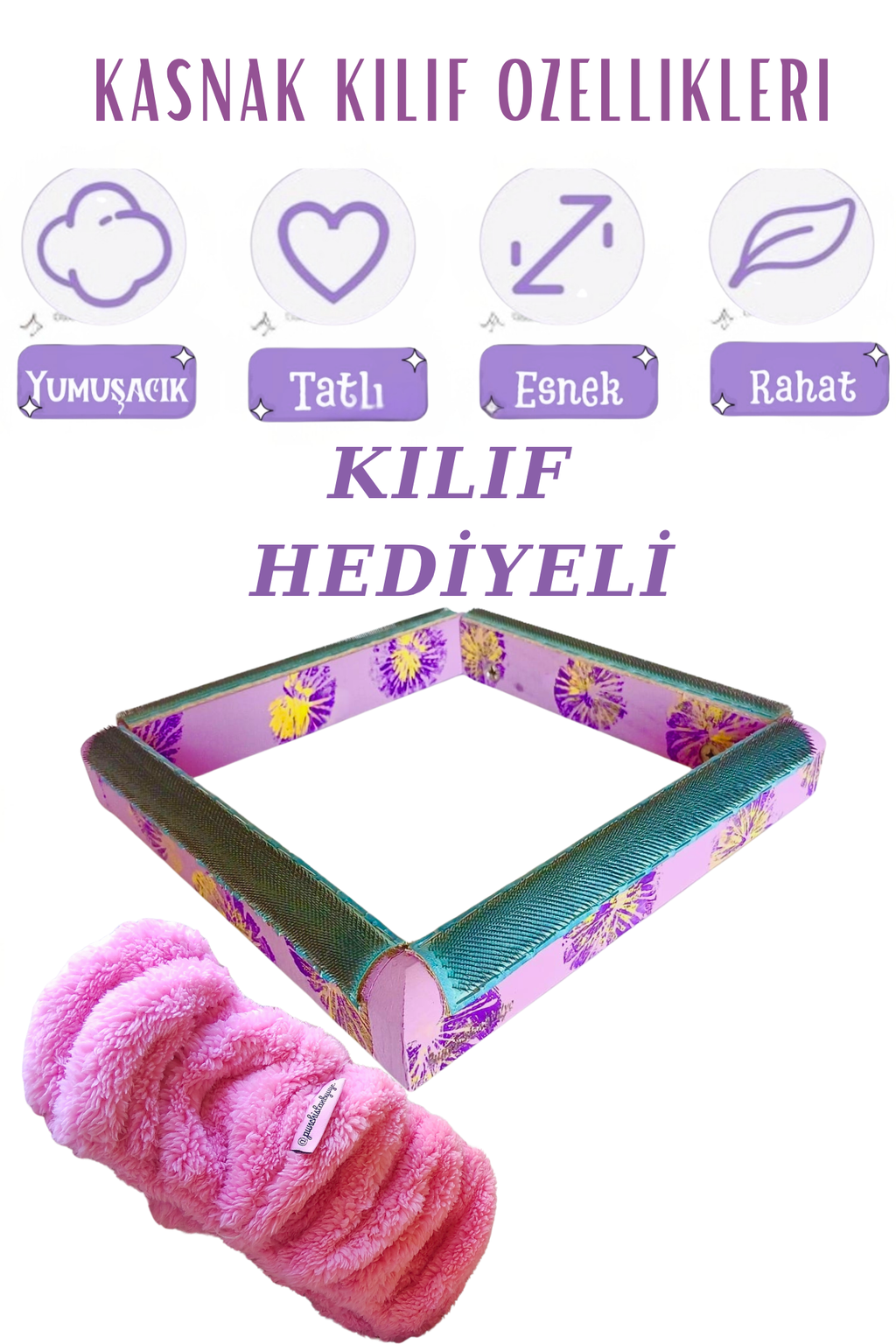 Lila Çiçekli Kombinasyon Özellikli Punch ve Tüm Nakışlara Uygun İğneli/Telli Ahşap Kasnak (KILIF HEDİYE)