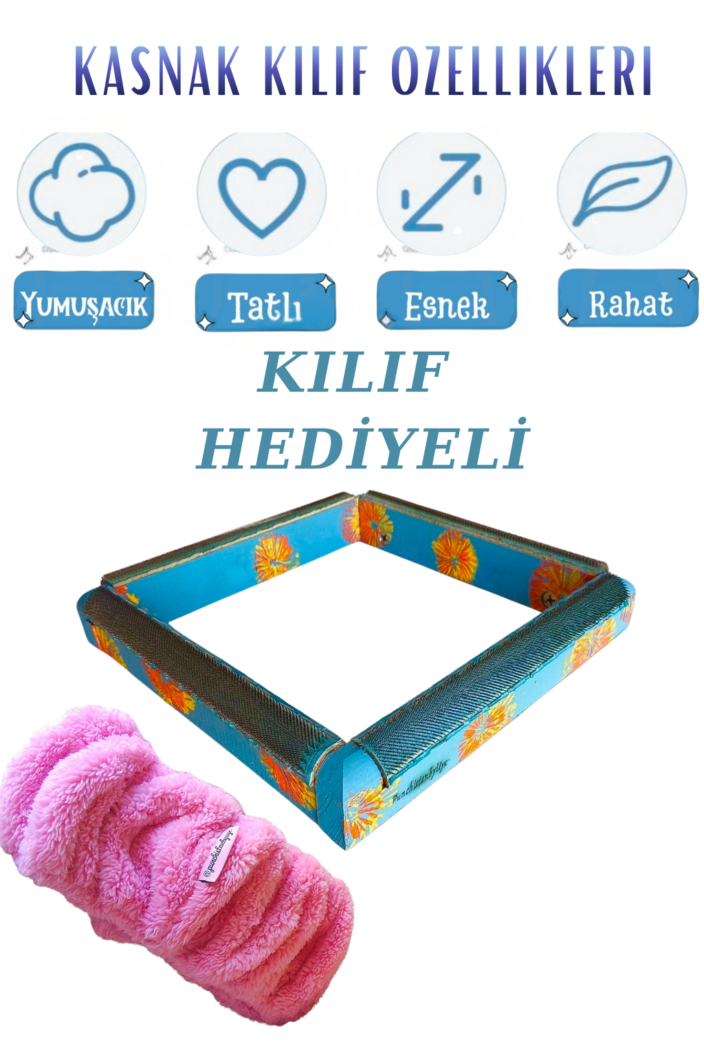 Mavi Çiçekli Kombinasyon Özellikli Punch ve Tüm Nakışlara Uygun İğneli/Telli Ahşap Kasnak (KILIF HEDİYE)