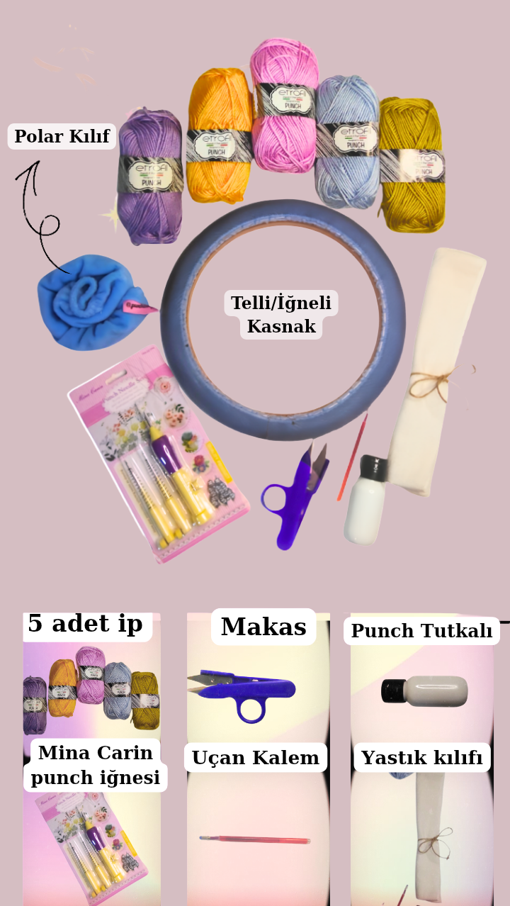 Punch Nakış  Başlangıç Kiti 14cm Yuvarlak Kasnaklı