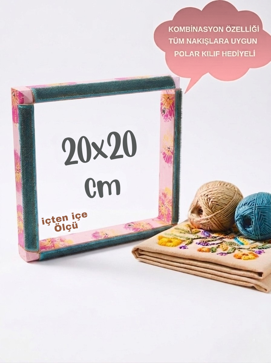 Pembe Çiçekli Kombinasyon Özellikli Punch ve Tüm Nakışlara Uygun İğneli/Telli Ahşap Kasnak (KILIF HEDİYE)