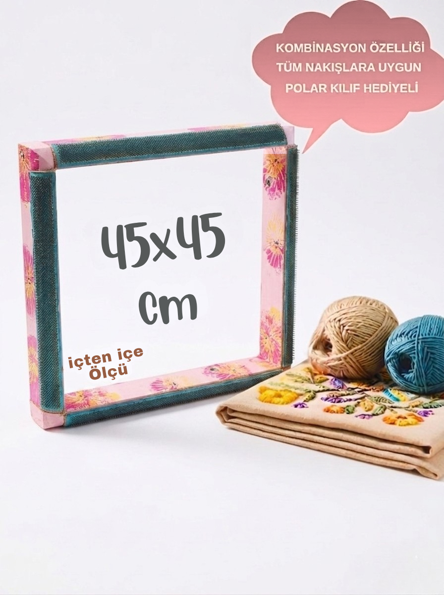 Pembe Çiçekli Kombinasyon Özellikli Punch ve Tüm Nakışlara Uygun İğneli/Telli Ahşap Kasnak (KILIF HEDİYE)