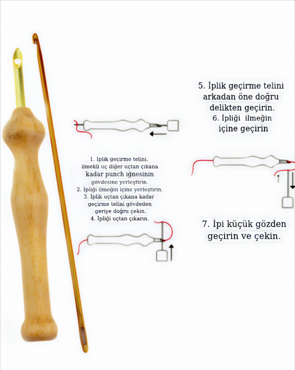 Nurge Ahşap Saplı Kalın Uçlu Punch İğne Seti/3 İğneli ( 3mm-4mm-5mm )