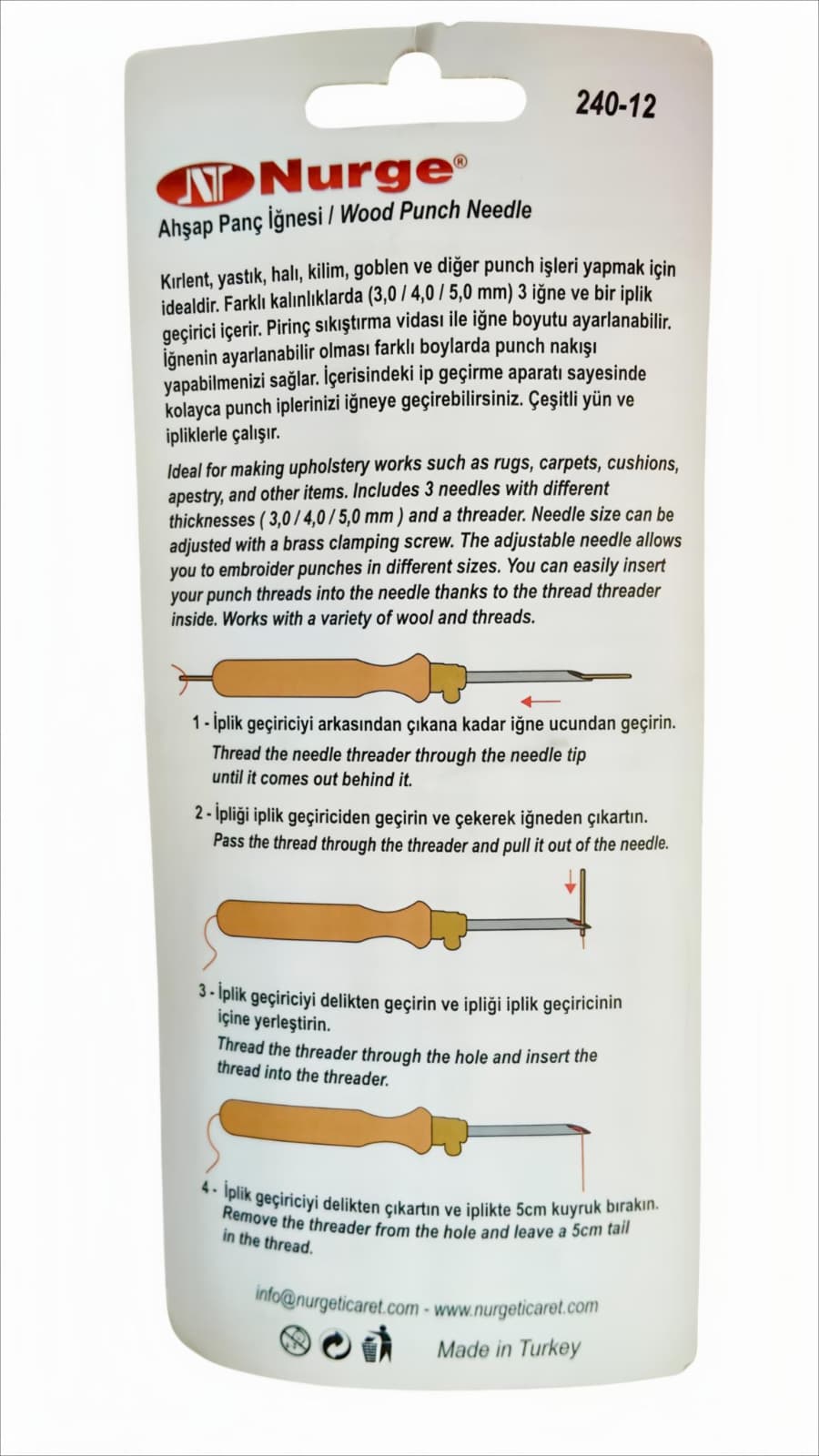 Nurge Ahşap Saplı Kalın Uçlu Punch İğne Seti/3 İğneli ( 3mm-4mm-5mm )